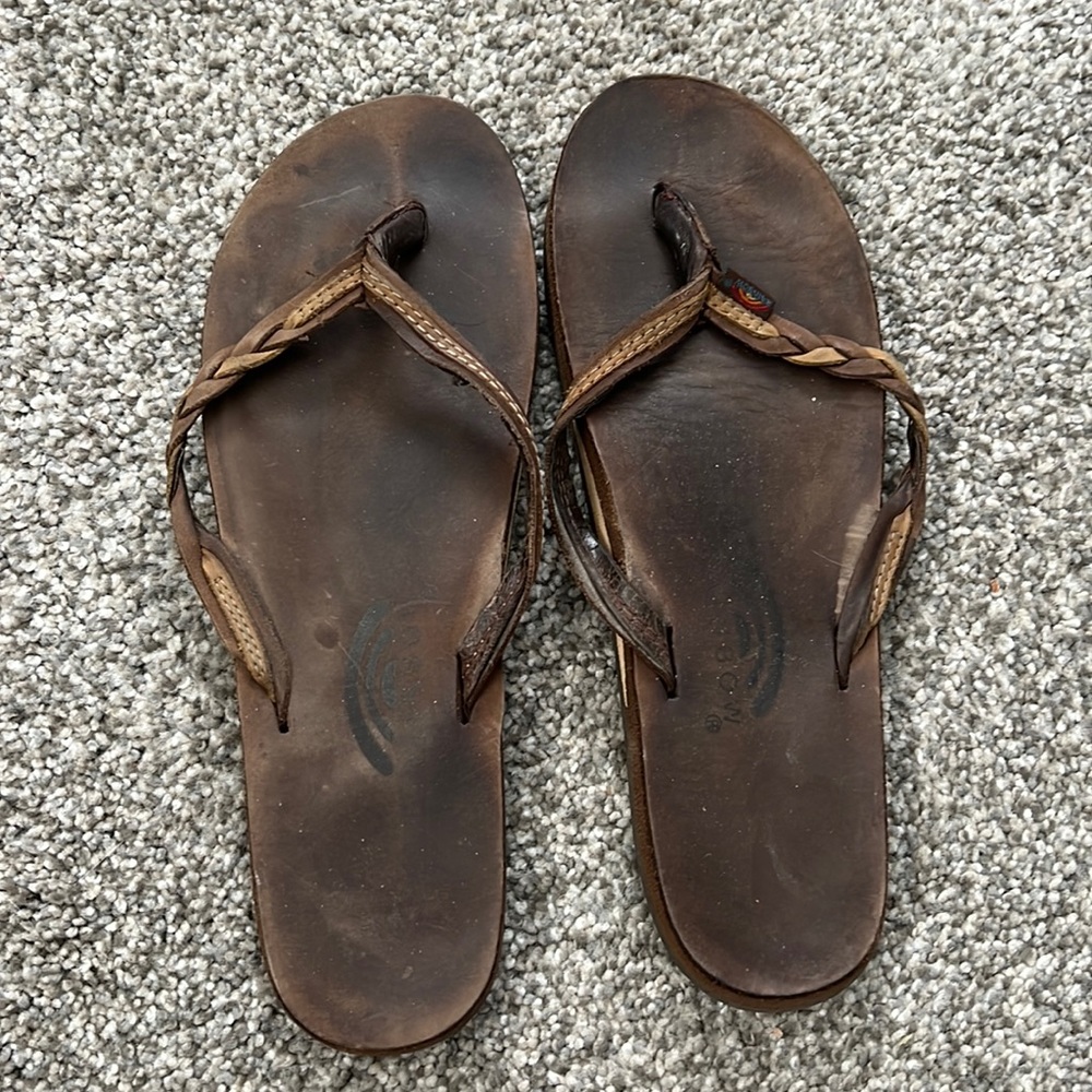 Braided Rainbow Flip Flops, size 8.5